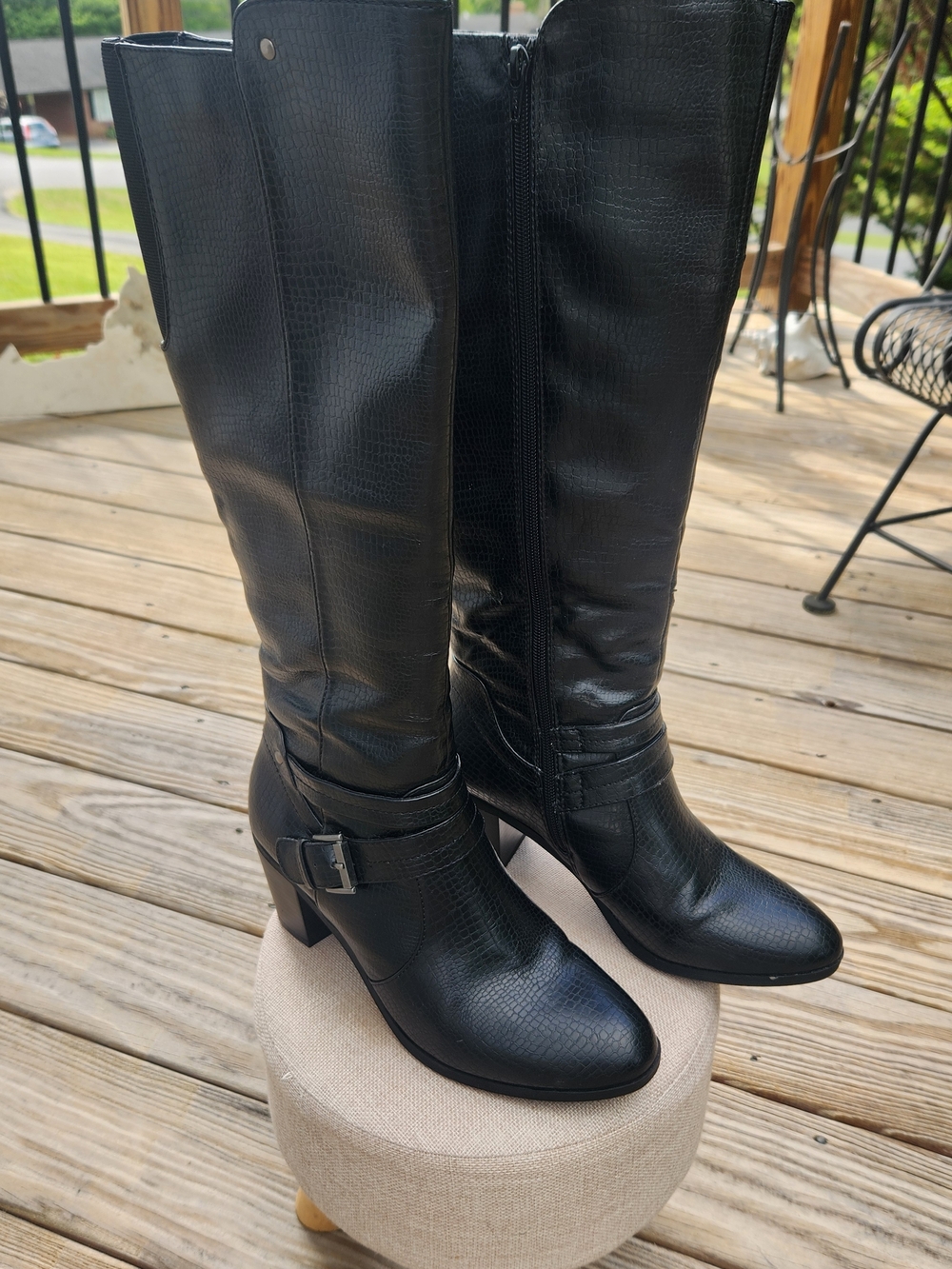 Kim Rogers Black Knee-High Heeled Boots with Buckle
